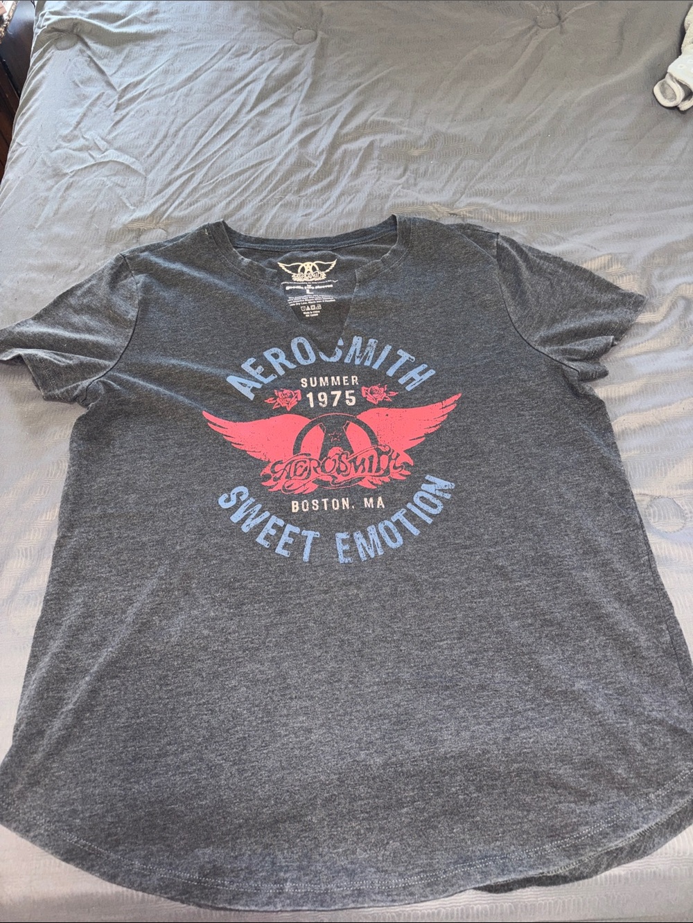 Aerosmith Sweet Emotion Short-Sleeve Tee - Charcoal with Red & Blue Print